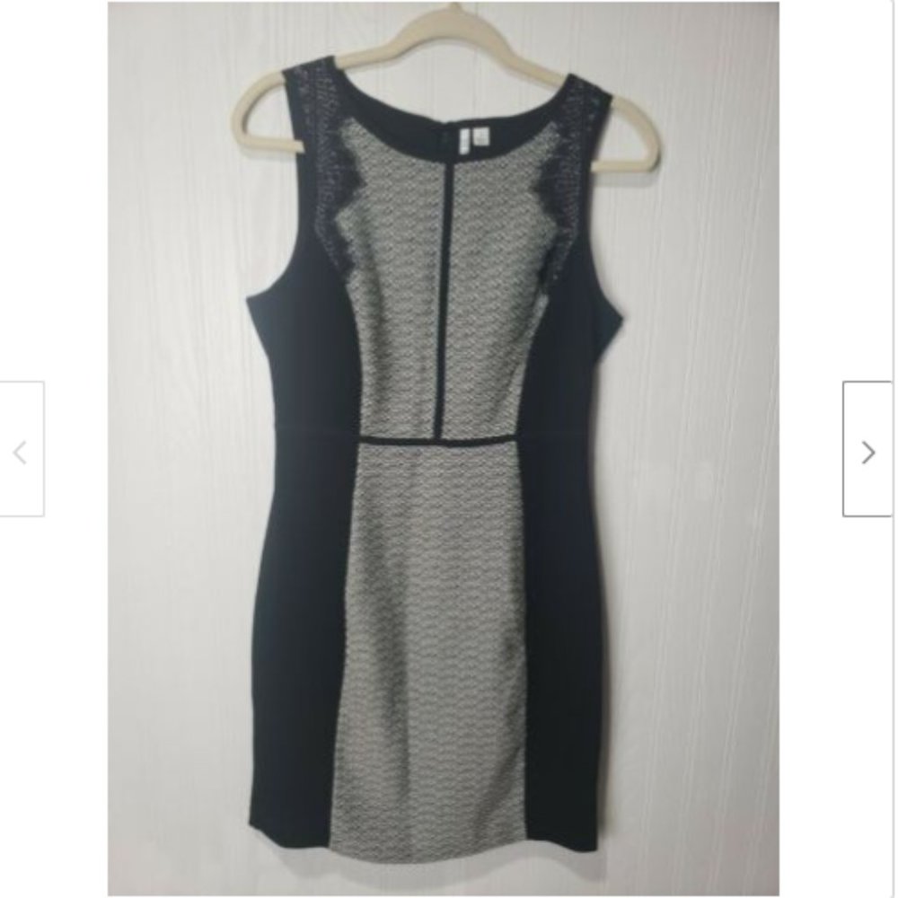 Elle Black & White Tweed Stretchy Sheath Dress